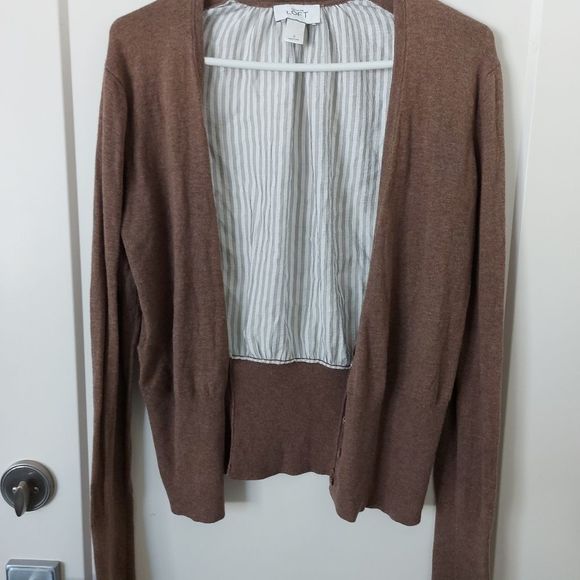 LOFT Brown Open Front Cardigan - Picture 1 of 7